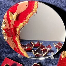 آینه هفتسین قرمز رنگ قطر 30 سانت تزئین شده با رزین اپوکسی 