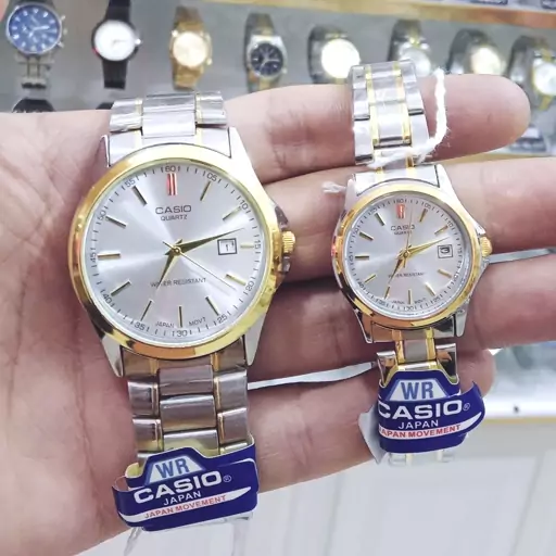 ساعت ست کاسیو  زنانه  و مردانه  CASIO تقویم دار بند استیل موتور ژاپن داخل صفحه و پشت ساعت هم حک شده ارسال رایگان با جعبه