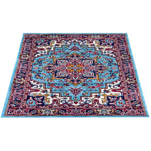 فرش ماشینی زانیس ارسال رایگان کد2357فانتزی طرح سنتی فیروزه ای تک رو سایز 42x30 