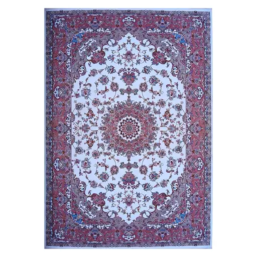 فرش ماشینی زانیس ارسال رایگان کد 2610مدرن طرح سنتی کرم تک رو سایز 42x30 سانت