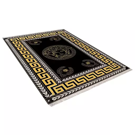 فرش ماشینی زانیس ارسال رایگان کد 418سنتی طرح ورساچه مشکی دو رو سایز 42x30 سانت