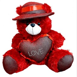 عروسک خرس تپل زیبا ولنتاین کلاه قلبدار متوسط (40  تا 45 سانتی)