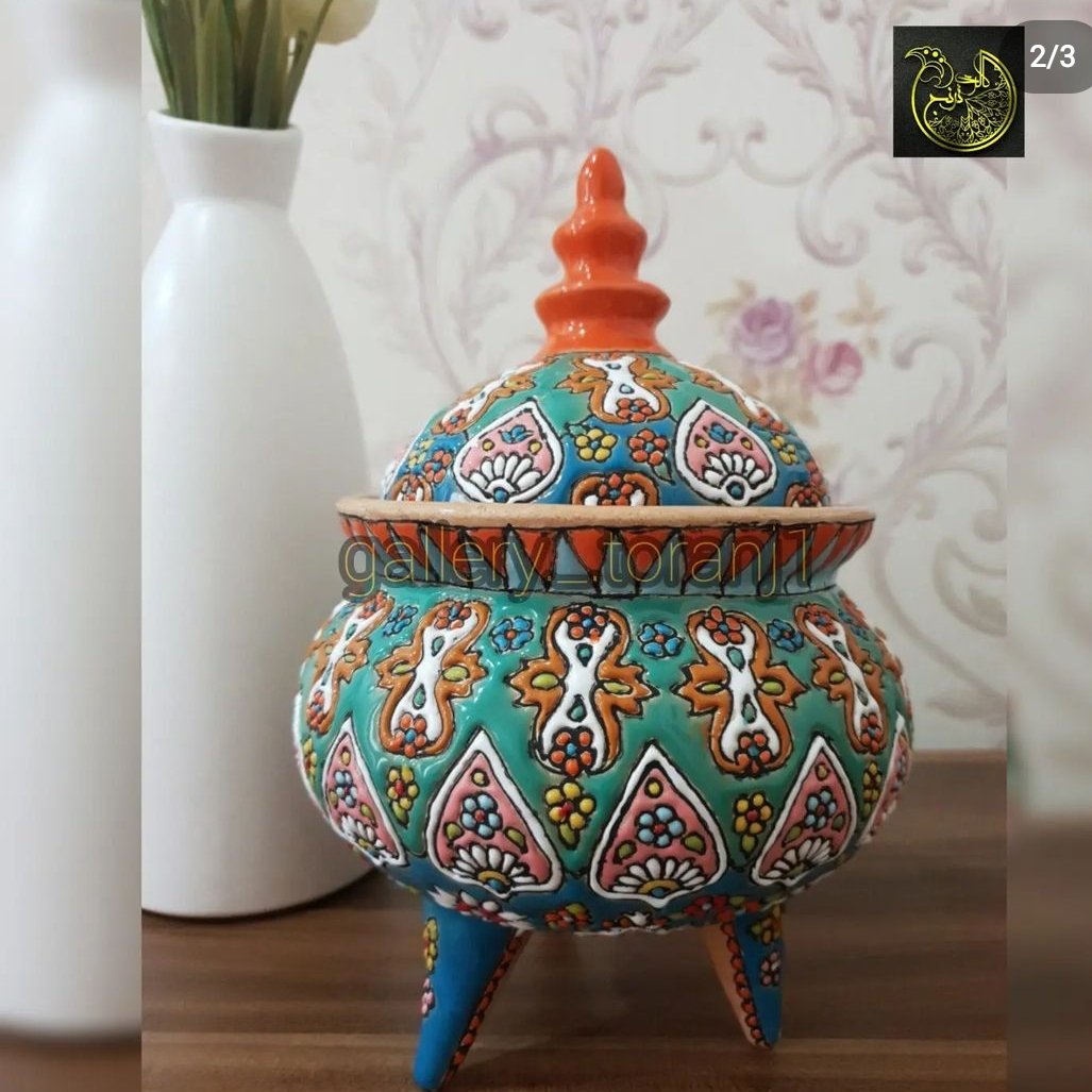 شکلات خوری متوسط سه پایه سفالی میناکاری