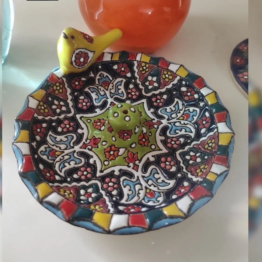 جاعودی پرنده دار طرح سنتی سفالی میناکاری