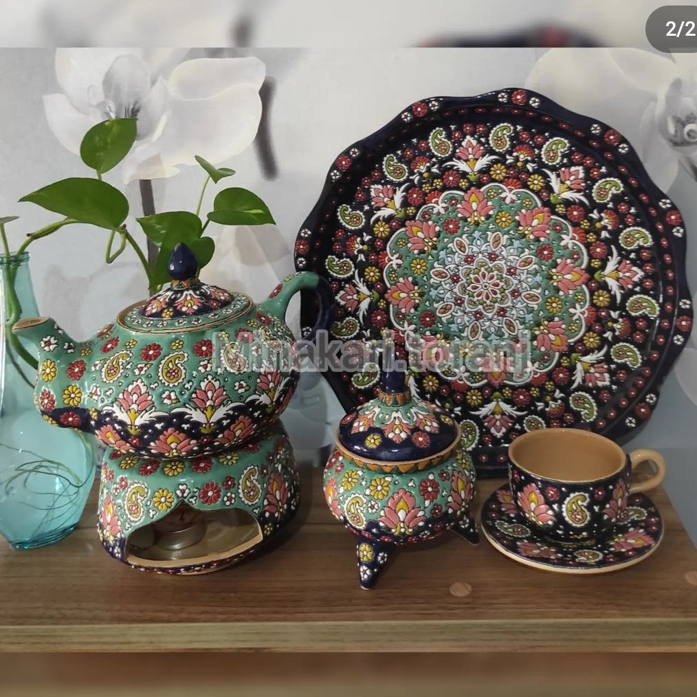 ست پذیرایی چایخوری سفالی میناکاری