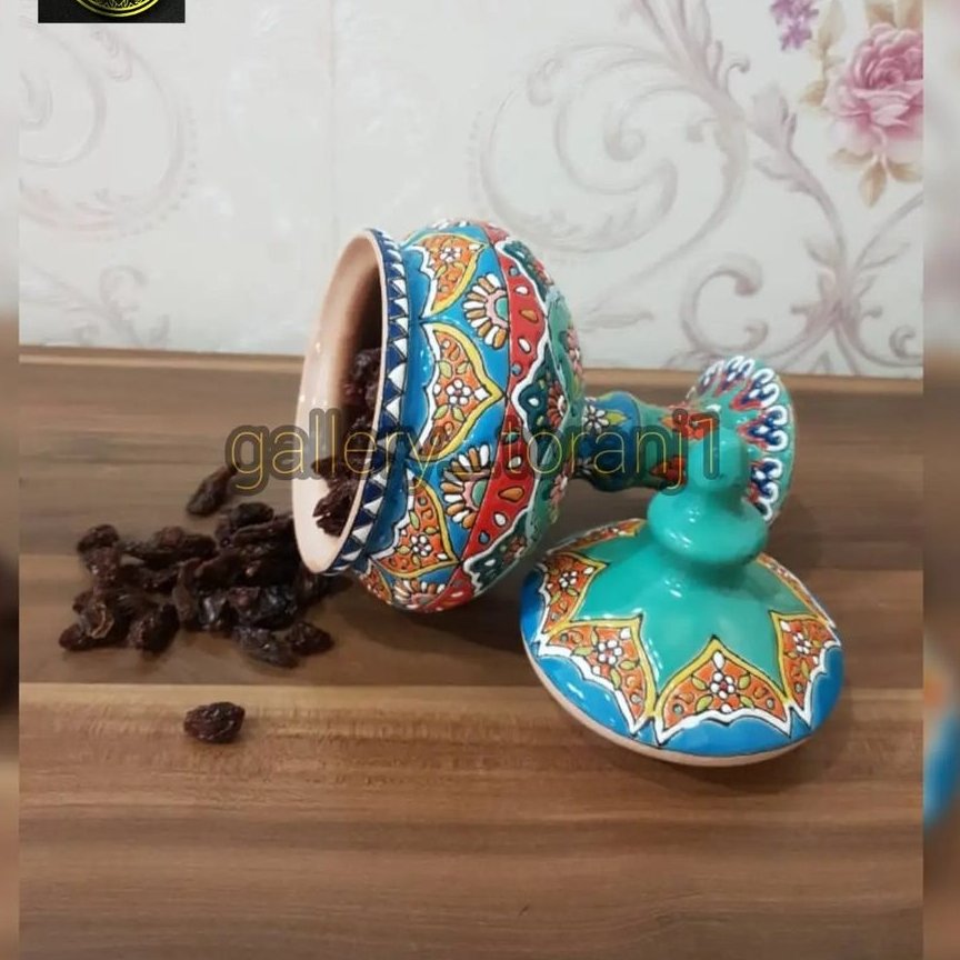شکلات خوری تک پایه سفالی میناکاری سایز کوچک