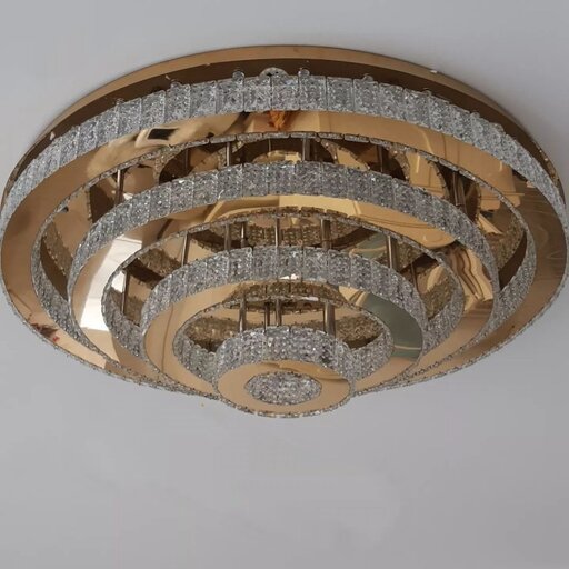 لوستر سقفی کریستالی دایره سایز 80.60.40.20 استیل طلایی(پس کرایه )