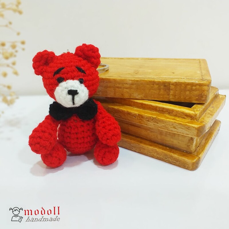 هدیه ولنتاین گیفت خرس بافت کوچک 9 سانتی به همراه باکس در دار چوبی دست ساز ویژه ولنتاین   