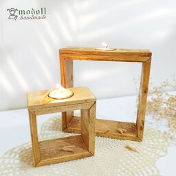 شمعدان چوبی مدرن دست ساز از چوب نراد مجموعه دو عددی