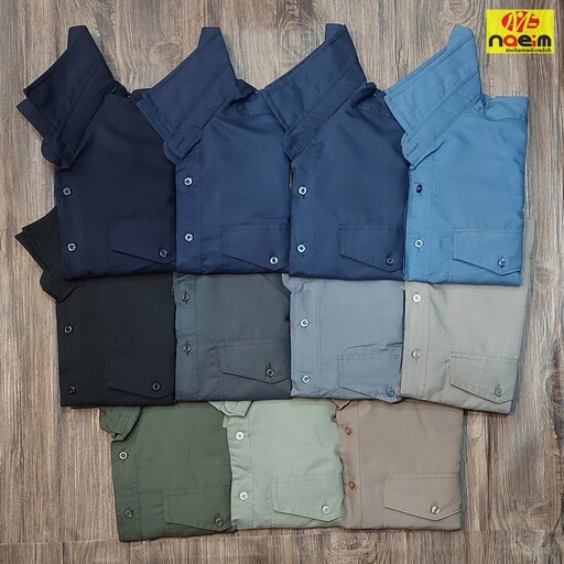 پیراهن 2جیب دوجیب مردانه پارچه تترون سایز L تا 2xl قواره دار سایز بزرگ جیب بزرگ رنگبندی 