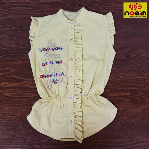 تیشرت شلوارک دخترانه کتان کاغذی دکمه خور سایز 50 و 55 شلوارک گلدوزی کمربنددار رنگبندی
