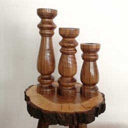مجموعه سه عددی شمعدان چوبی باکیفیت قطر 6 سانت
