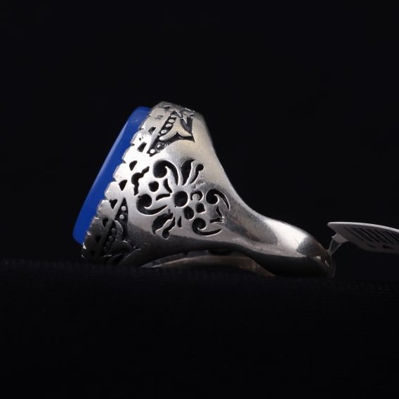 انگشتر مردانه عقیق آبی نقش یامهدی اصل ( انگشتر نقره مردانه )