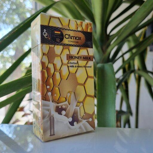کاندوم کلایمکس مدل HONEY MILK همراه با اسانس شیر و عسل و مواد روان کننده خاردار