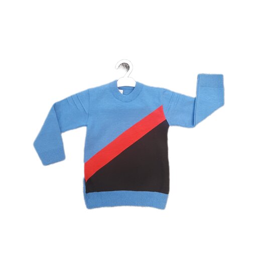 پیراهن بافتنی بچگانه مدل سرشانه ژور دار مورب آبی روشن قرمز مشکی
