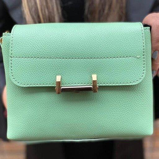 کیف قفل   میله ای زیپ دو قلو دخترانه در دو رنگ سبز و صورتی با بند بلند  