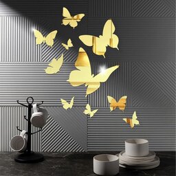 اینه دکوراتیو مولتی استایل، طرح پروانه بزرگ، در دو رنگ طلایی و نقره ای،10 تایی
