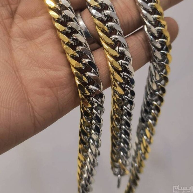 ست دستبند و گردنبند کارتیر مردانه 7 میل دورنگ رنگ ثابت ارسال رایگان 