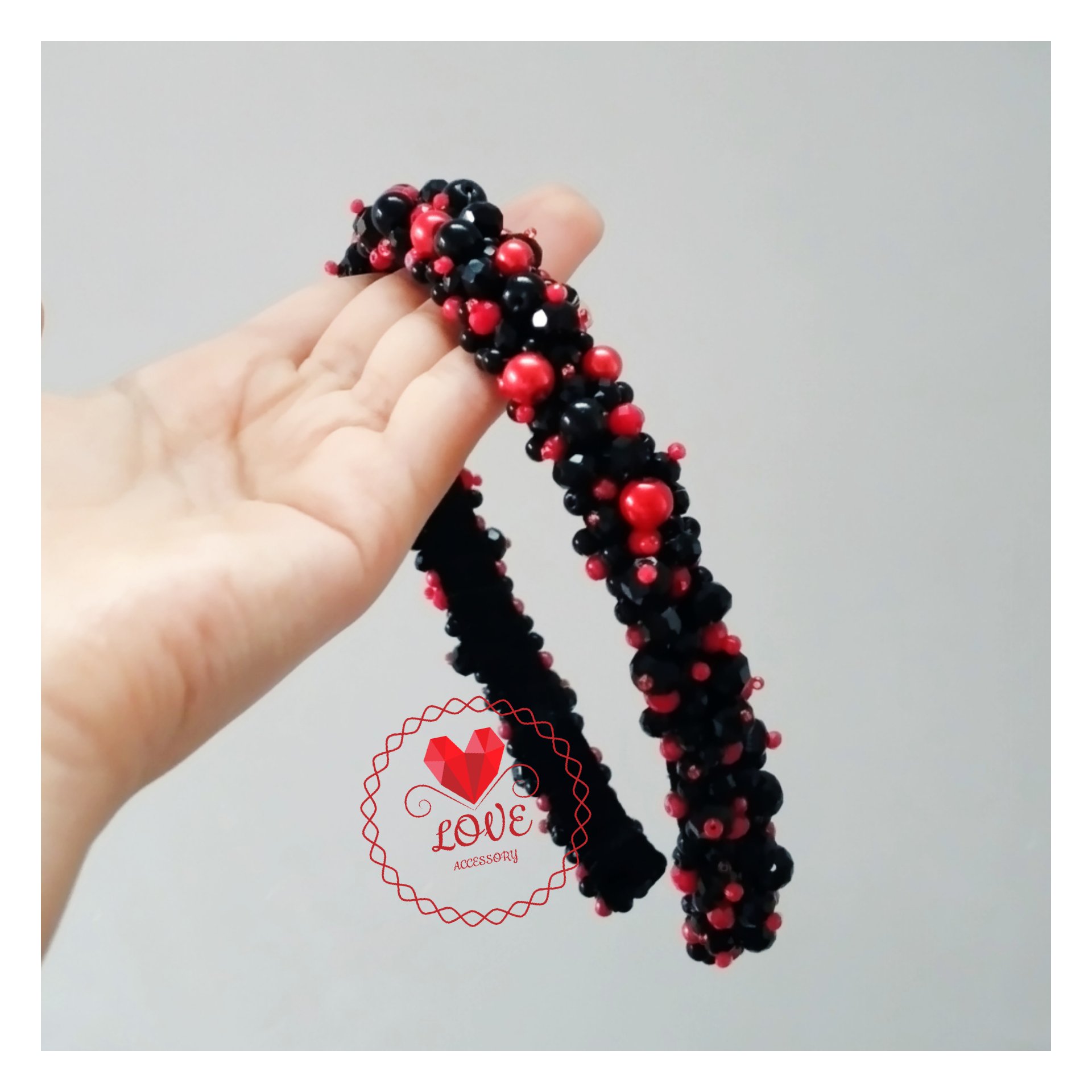 تل مجلسی قرمز و مشکی مرواریدی