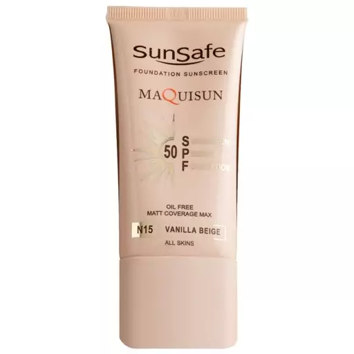 ضد آفتاب کرم پودری و پرایمری سان سیف مدل Maquisun Spf50 حجم 40 میل رنگ بژ وانیلی