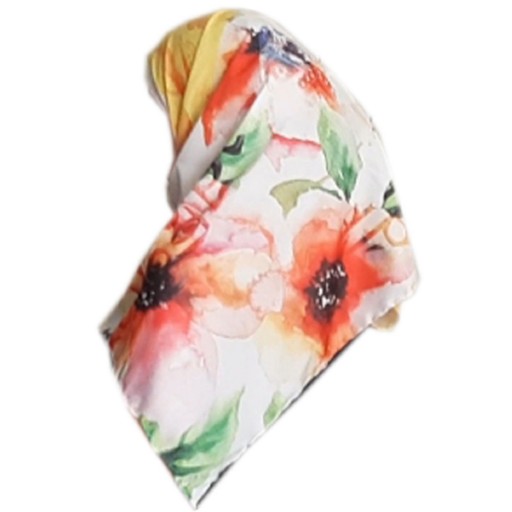 روسری ساتن نخ طرح گل شاد دور دست دوز در ابعاد 100 در 100 سانتی متر