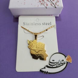 گردنبند  استیل با پلاک نقشه عزیز ایران و پلاک فروهر  طلایی 