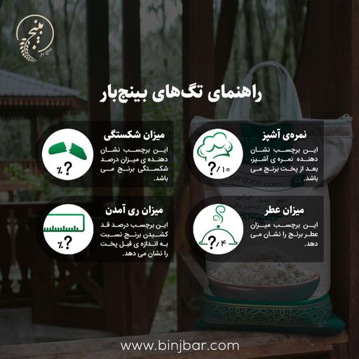 برنج طارم هاشمی بینج بار با تضمین کیفیت (کیسه 10 کیلویی)