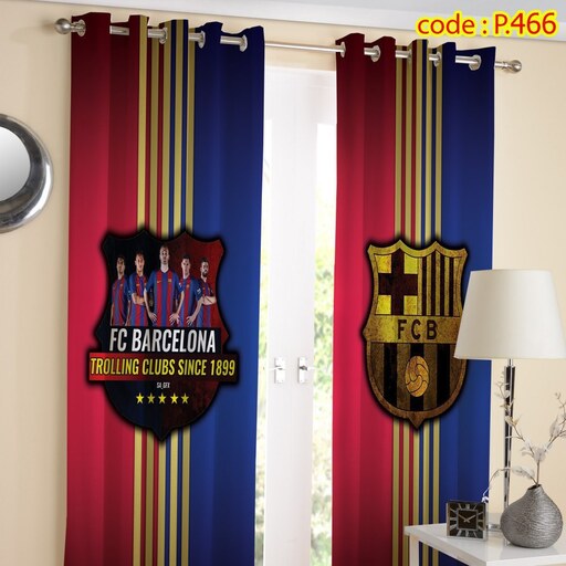 پرده اتاق خواب پسرانه دو قواره طرح تیم بارسلونا کد P466