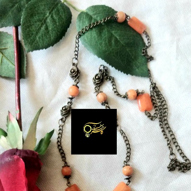 گردنبند رومانتویی سنگ جیدنارنجی سایز8 بامدال 