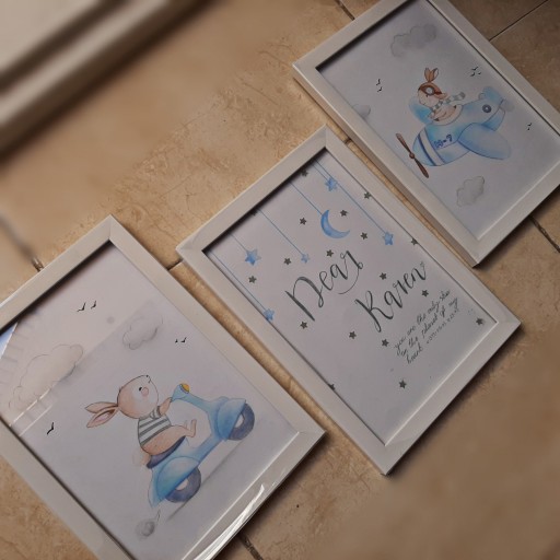 نقاشی سه تیکه طرح خرگوش ویژه سیسمونی و اتاق کودک