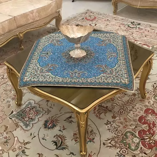 رومیزی ترمه طرح ترنج (زمینه آبی)سایز70x70