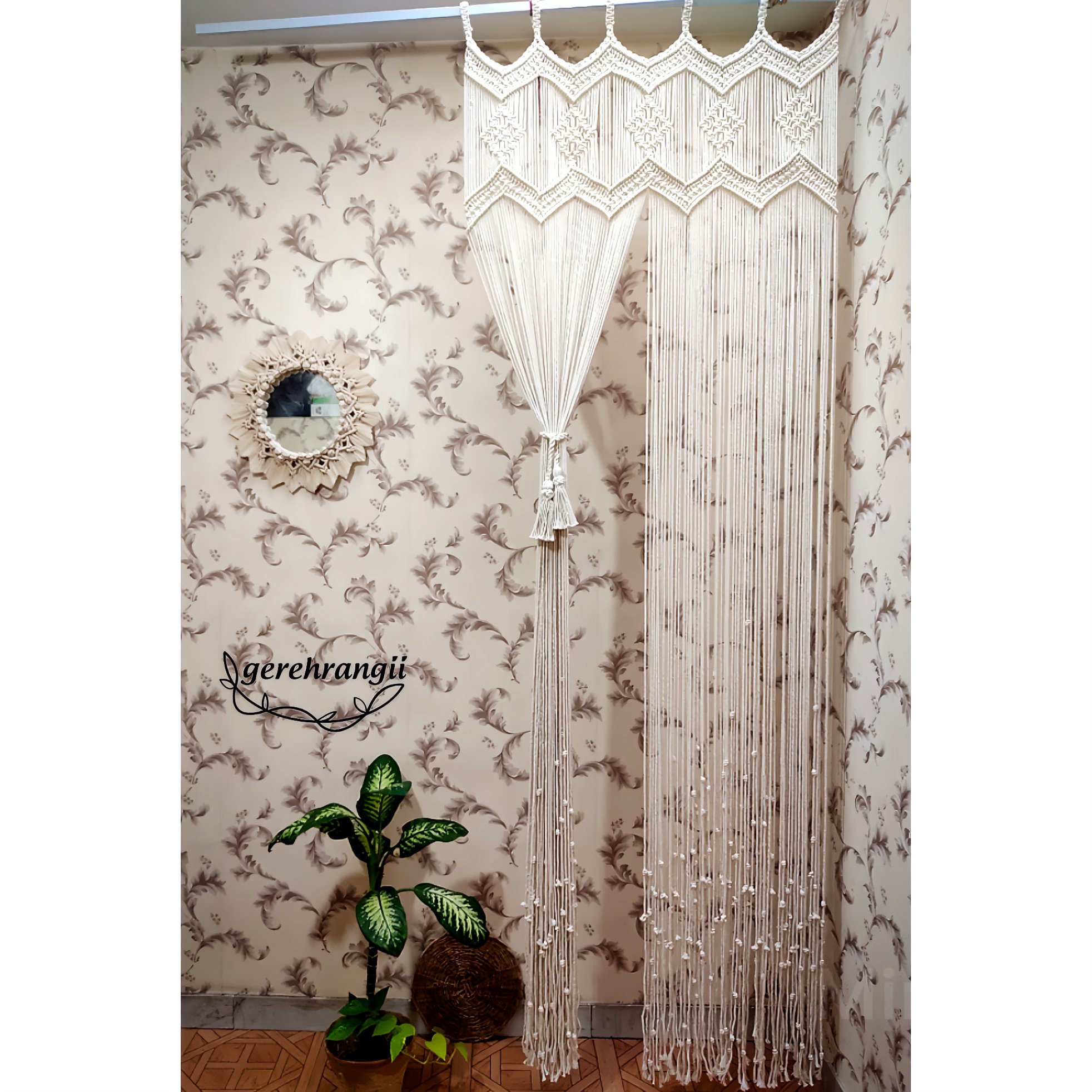 پرده مکرومه سایز 80 در 250 رنگ شیری