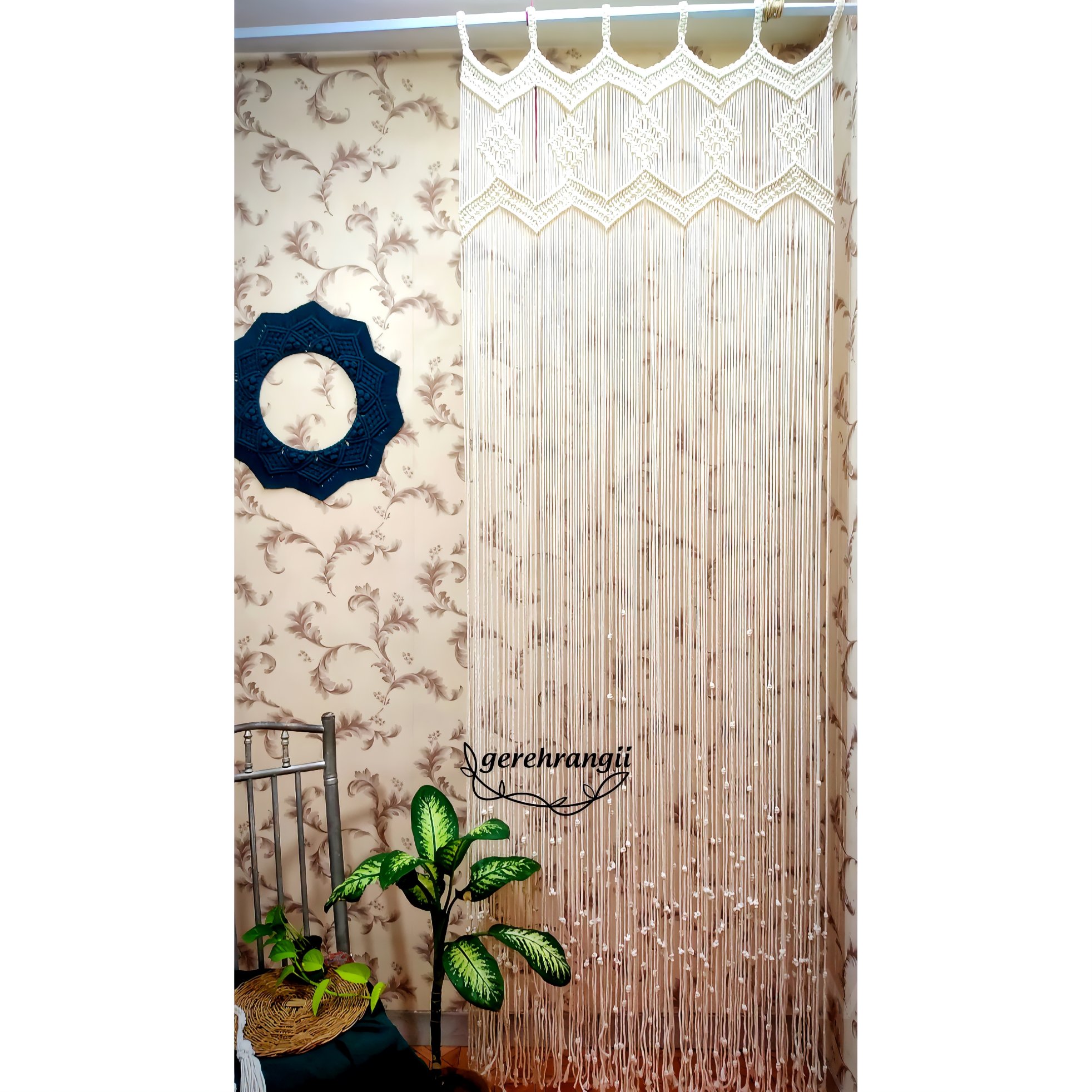 پرده مکرومه سایز 80 در 250 رنگ شیری