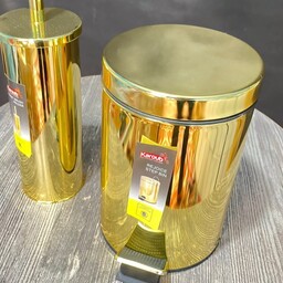 سطل و فرچه حمام 3 لیتری ( سطل زباله حمام سطل سرویس بهداشتی ست سطل و برس ) استیل با سطل جداشونده پلاستیکی رنگ طلایی براق