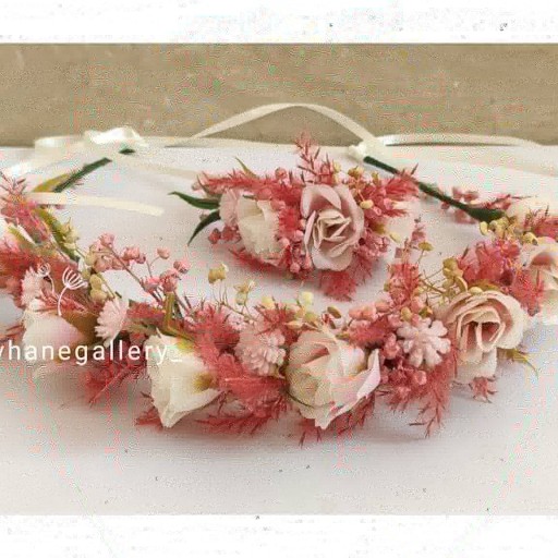 ست تاج گل عروس و دستبند گل رز