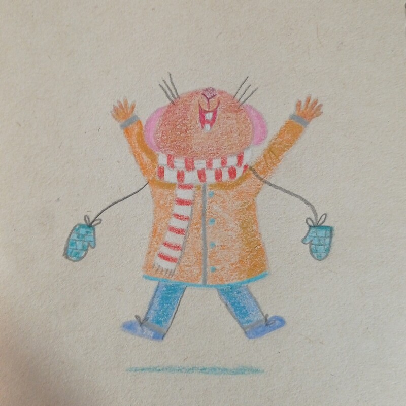 نقاشی مدادرنگی موش کوچولوسایز15در15 اجرا روی کاغذ گراف یا مقوای اشتباخ