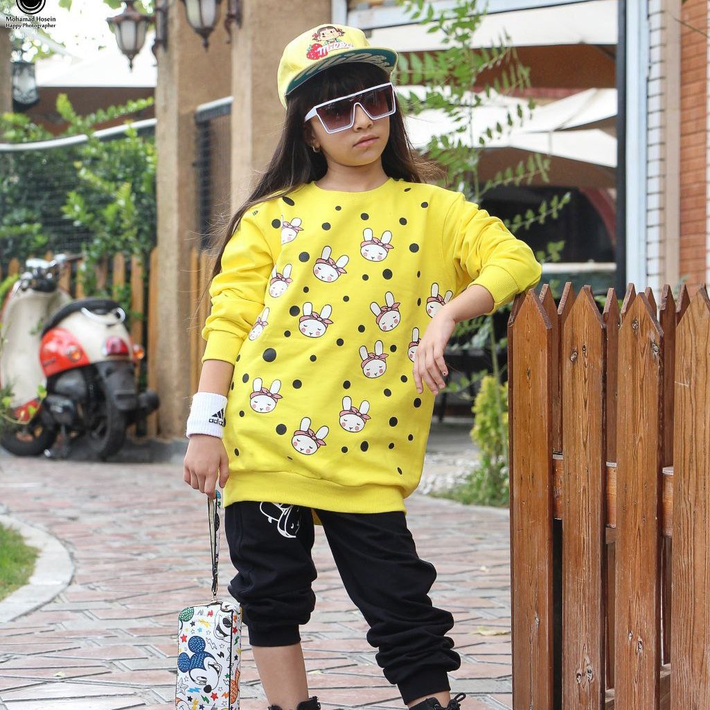 ست بلوز شلوار دخترانه با کیفیت طرح خرگوش رنگ بنفش سایز45 عیدانه