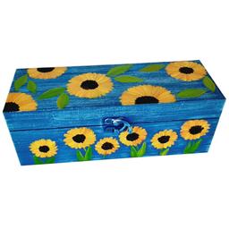 جعبه هدیه چوبی مدل سنتی طرح گل آفتابگردون کد SB14