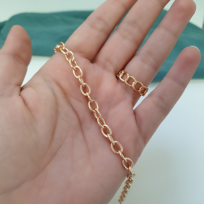 ست انگشتر و دستبند شیک طرح طلا مناسب روزمره مدل زنجیری