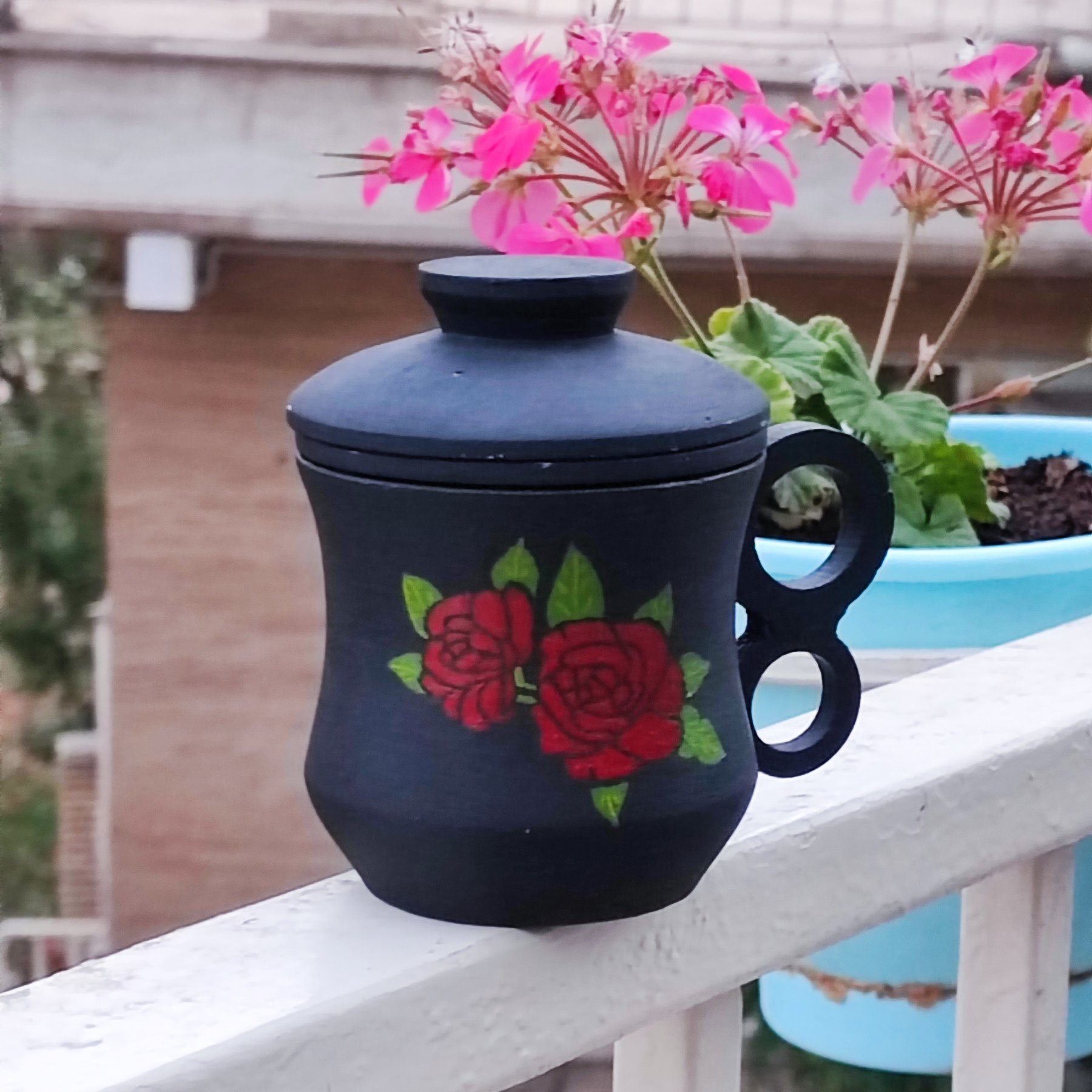 ماگ سنگی نقاشی شده دو حفره مدل گلبرگ