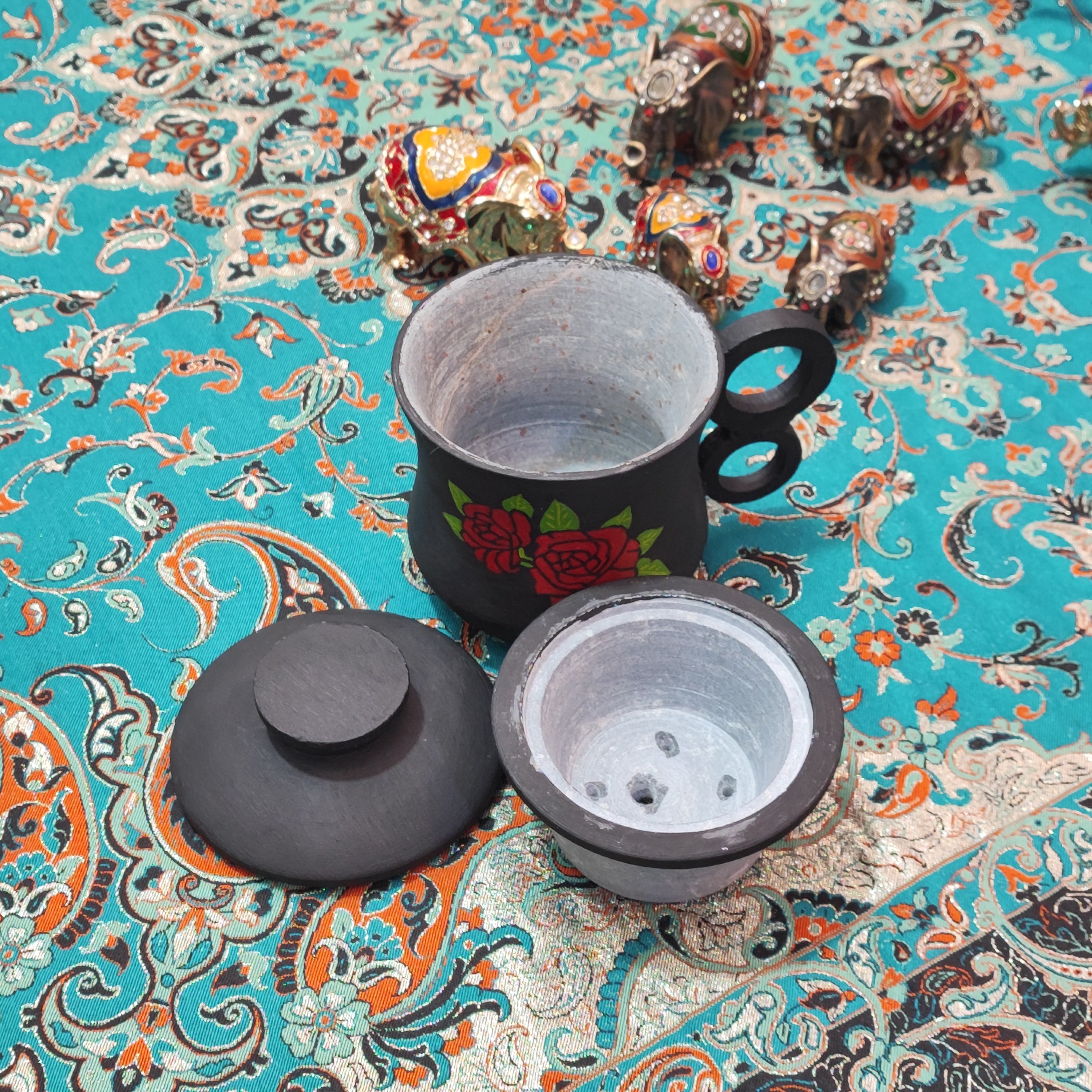 ماگ سنگی نقاشی شده دو حفره مدل گلبرگ