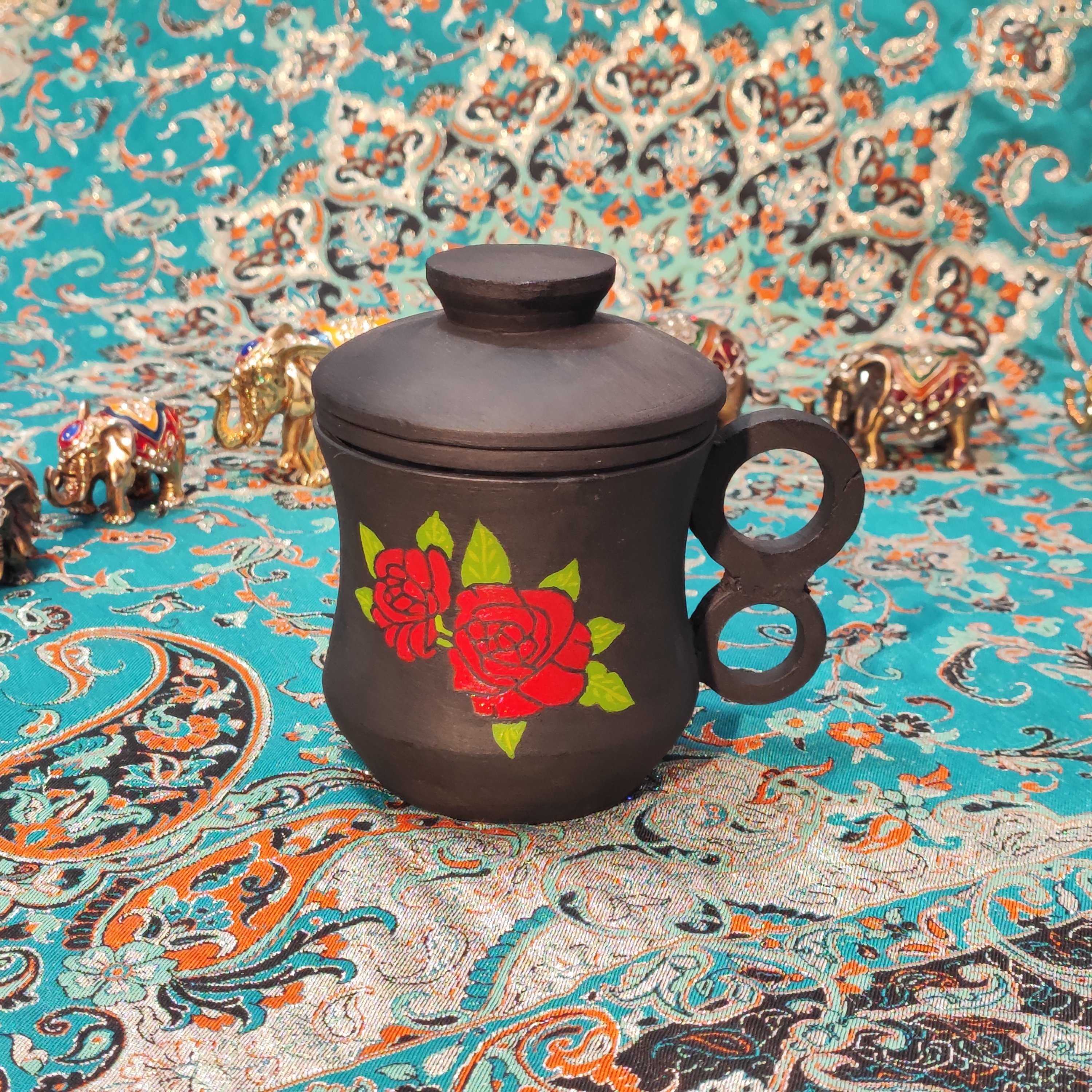 ماگ سنگی نقاشی شده دو حفره مدل گلبرگ