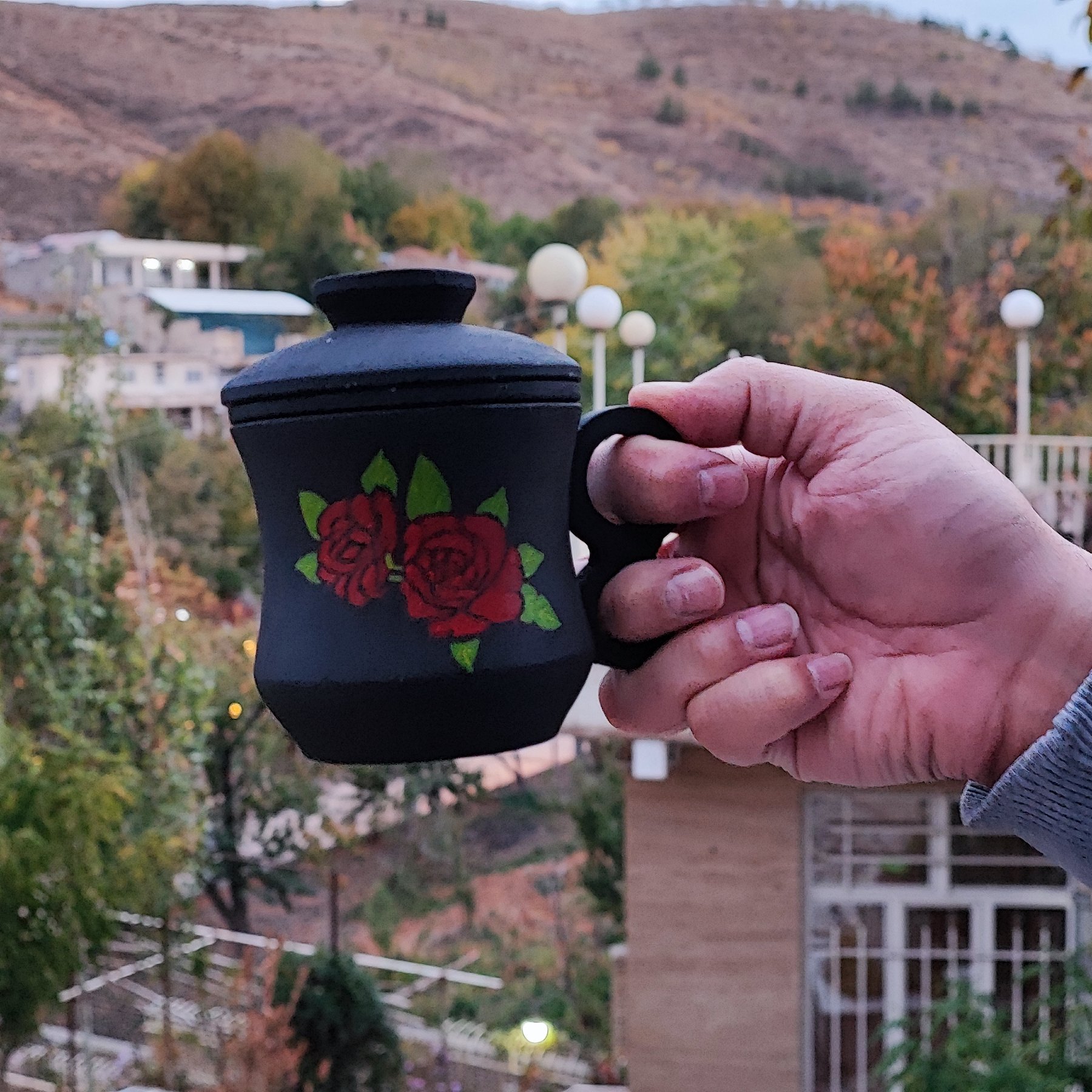 ماگ سنگی نقاشی شده دو حفره مدل گلبرگ