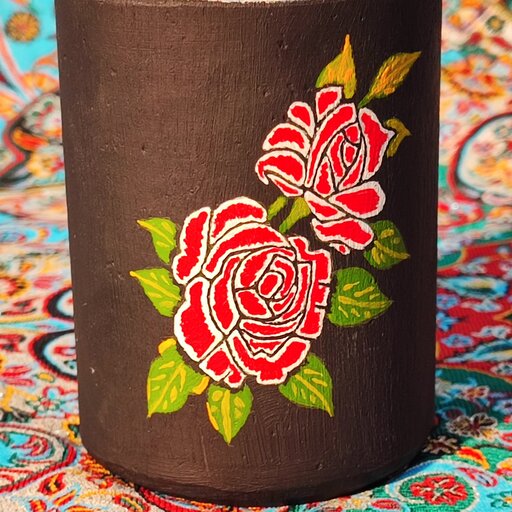 لیوان سنگی نقاشی شده طرح گل رز قرمز مناسب برای انواع چای دمنوش