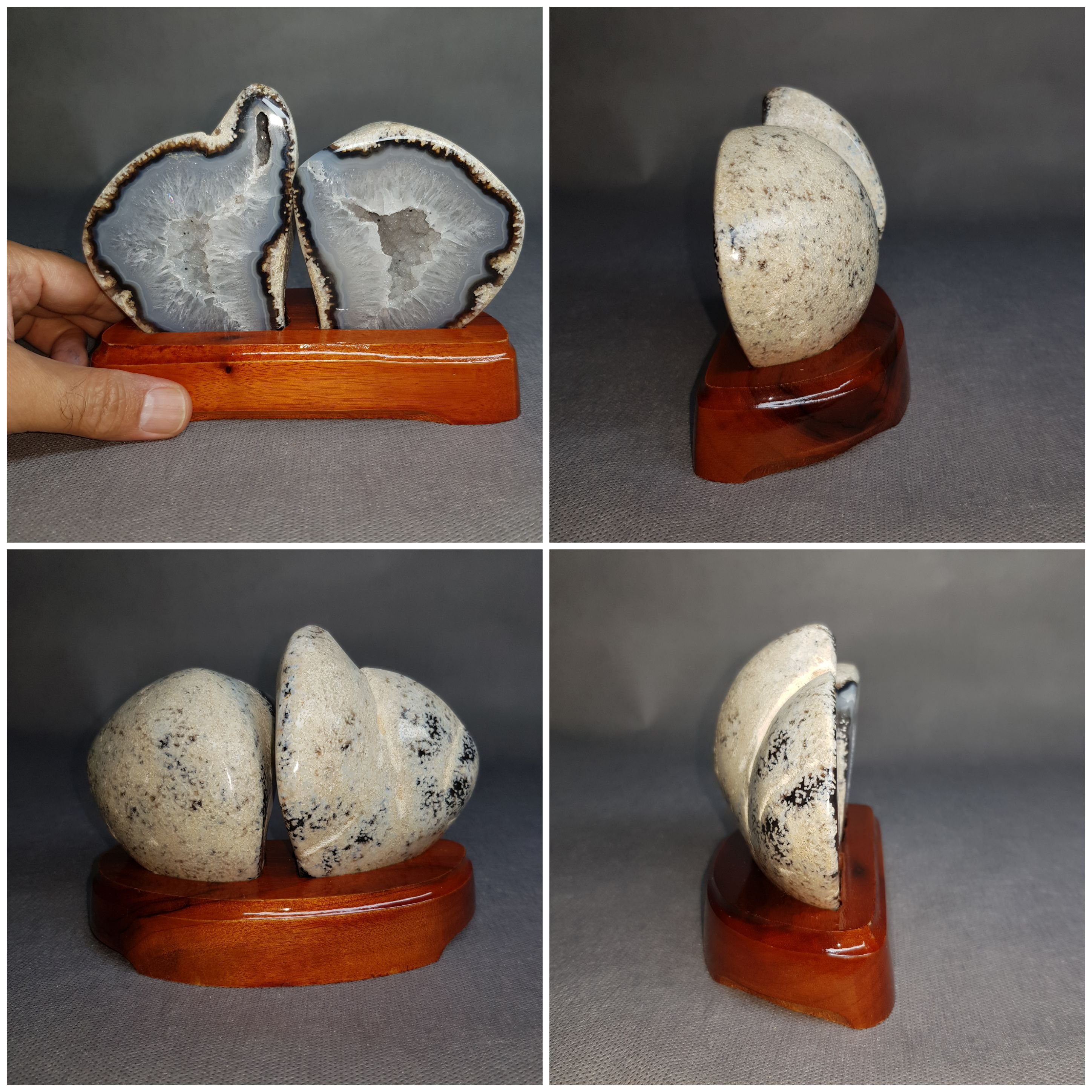 گوهر سنگ ژئود برزیلی روی پایه چوبی نفیس کد 55