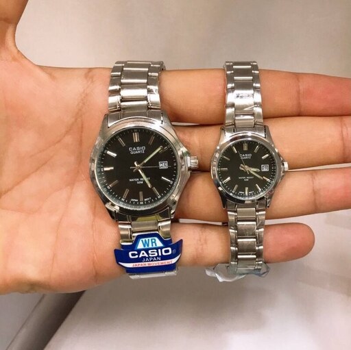 ساعت ست زنانه و مردانه کاسیو (CASIO) ضد آب بدنه و بند استیل رنگ ثابت تاریخ دار