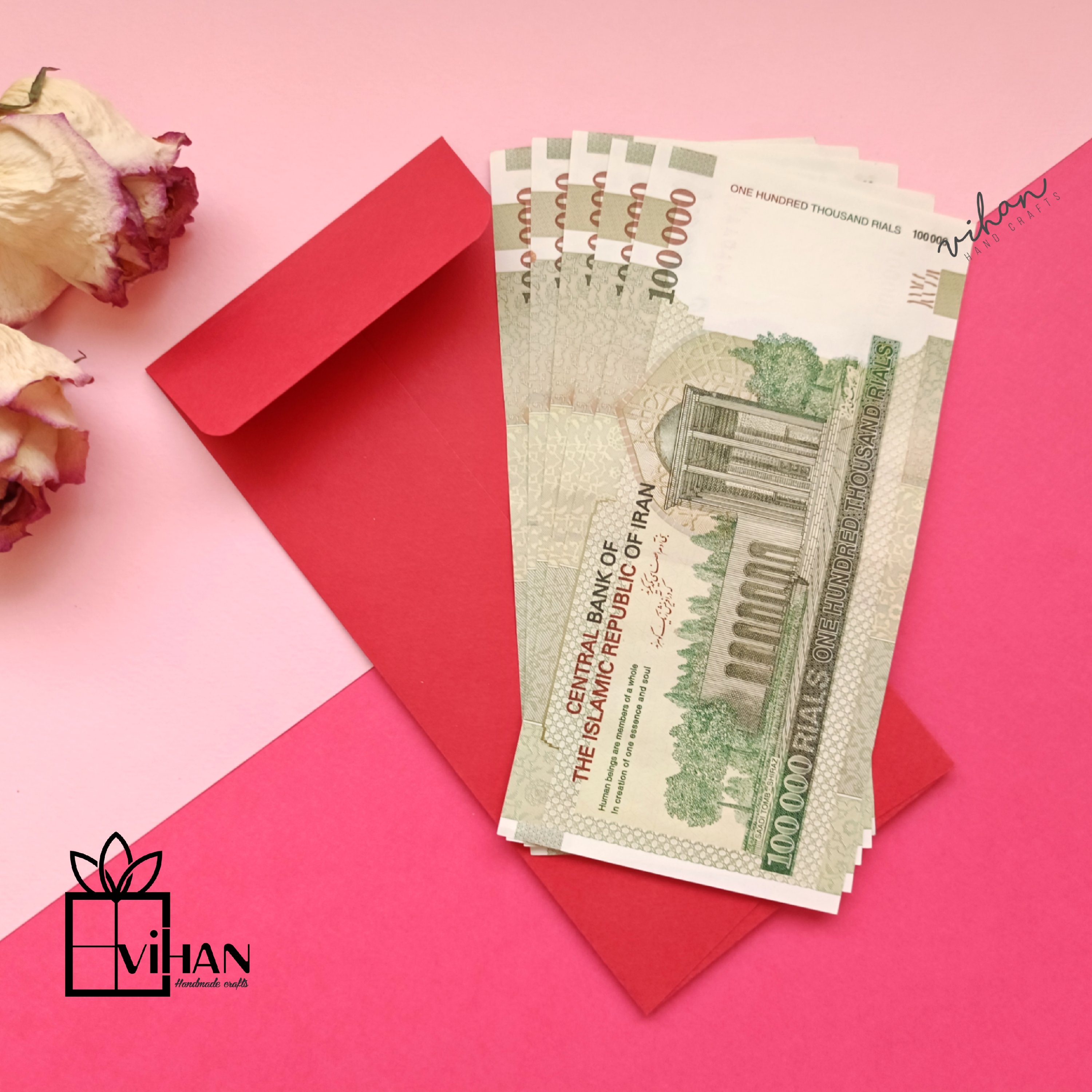 پاکت پول اسکرپ و تزیین شده سرخابی با طرح برجسته  