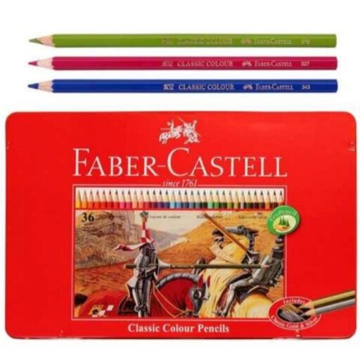 مداد رنگی 36 رنگ جعبه فلزی FABER CASTELL مدل کلاسیک