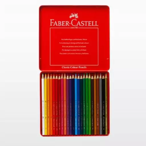 مداد رنگی 24 رنگ جعبه فلزی FABER CASTELL مدل کلاسیک