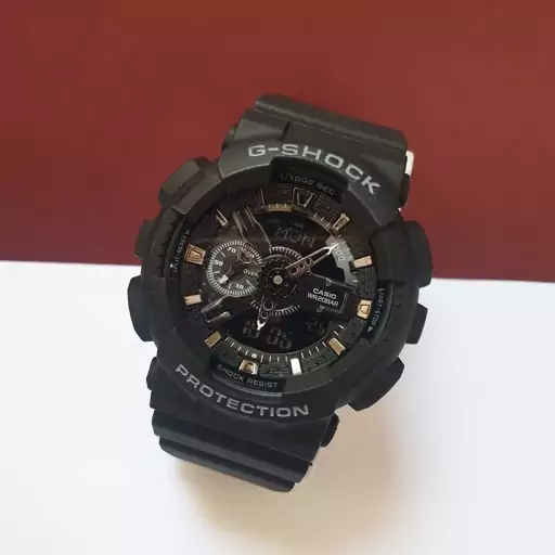 ساعت ست مردانه زنانه جی شاک اصلی اسپرت ضد آب موتور ژاپن بند زرین مشکی  g shock